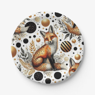 Cute Fox and Dots Seamless Paper Plate