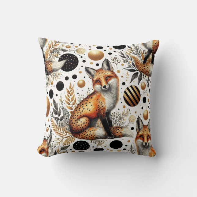 Cute Fox and Dots Seamless Throw Pillow (Front)