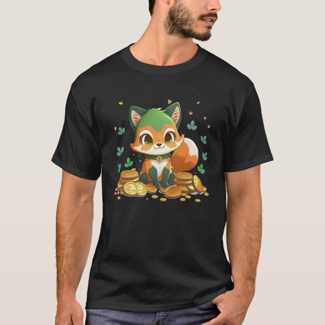 Cute Fox and Gold Coins St Patrick s Day Fox   1 T-Shirt (Front)