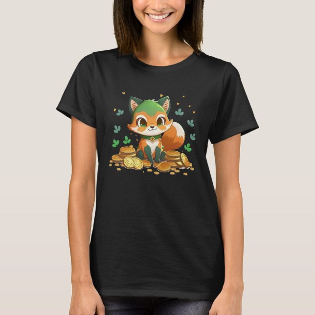 Cute Fox and Gold Coins St Patrick s Day Fox   1 T-Shirt (Front)