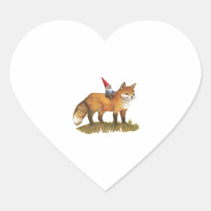 Cute Fox And His Friend Gnome   Heart Sticker