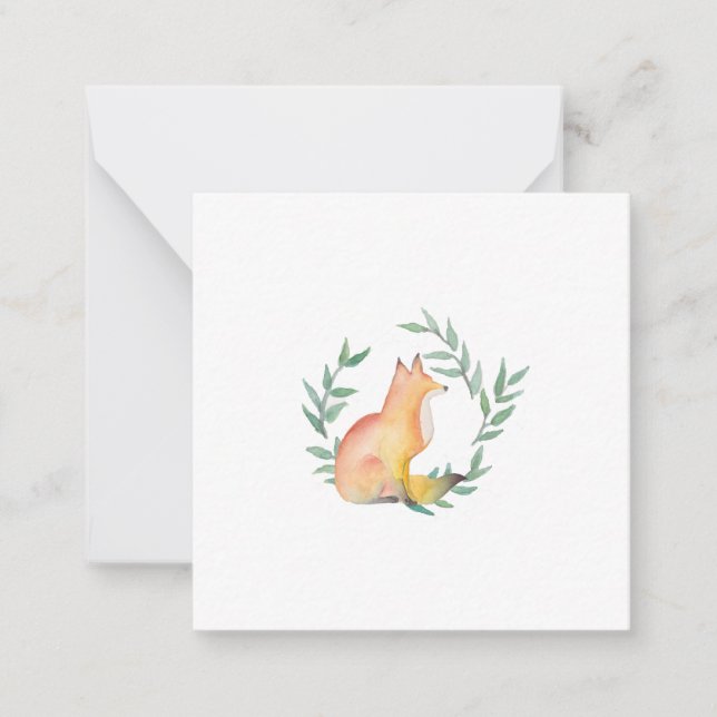 Cute Fox and Laurel Wreath Note Card (Front)