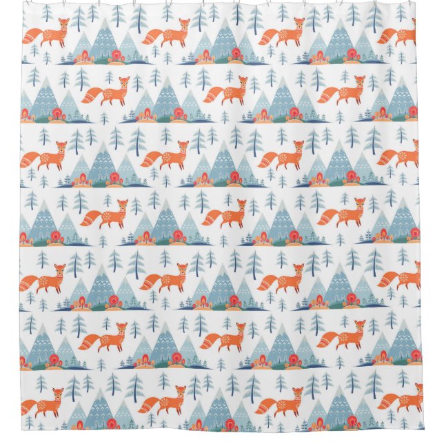 Cute Fox and Mountains Pattern Illustration (Front)