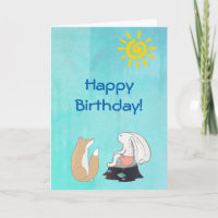 Cute Fox and Rabbit Illustration Happy Birthday