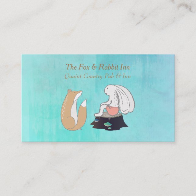 Cute Fox and Rabbit Woodland Creatures Drawing Business Card (Front)