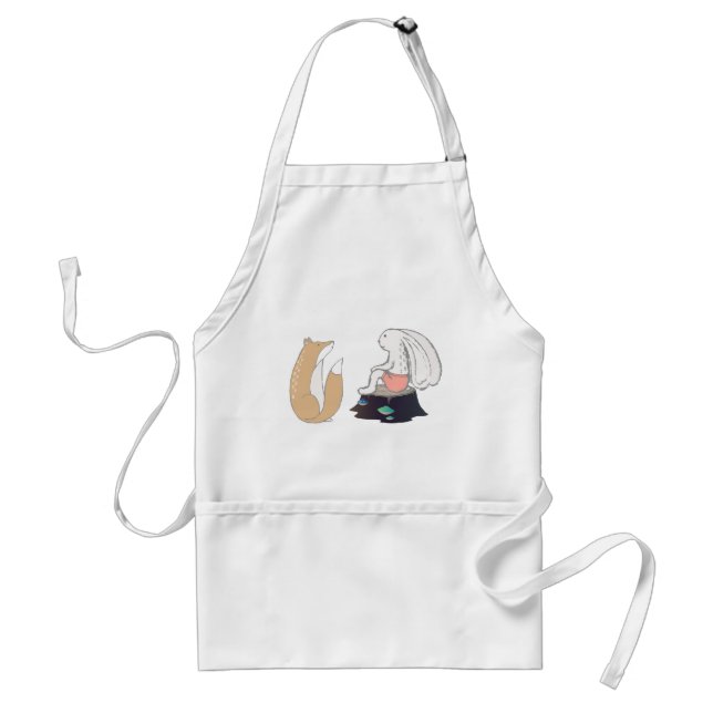 Cute Fox and Rabbit Woodland Creatures Drawing Standard Apron (Front)