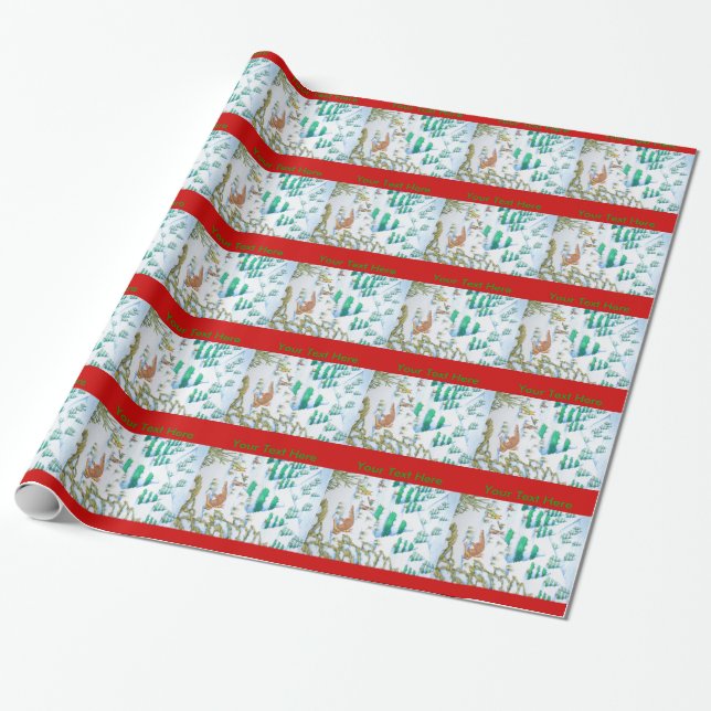 cute fox and rabbits christmas snow scene wrapping paper (Unrolled)