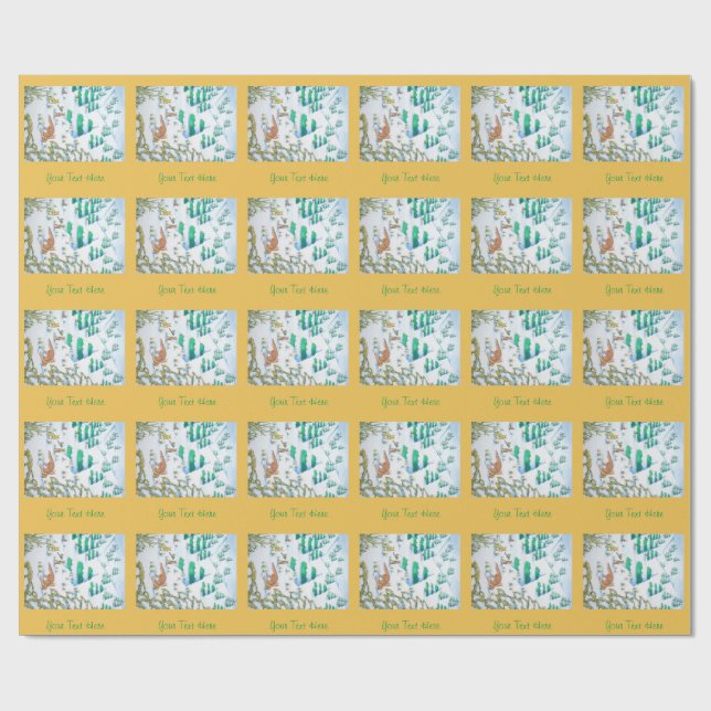 cute fox and rabbits christmas snow scene wrapping paper (Flat)