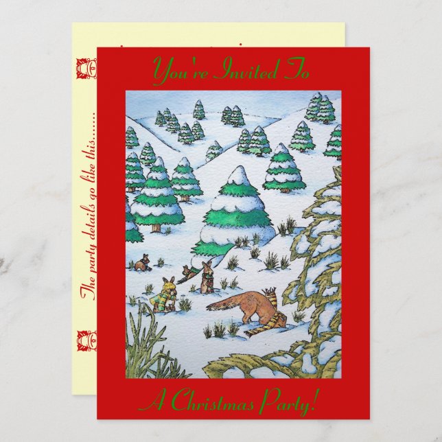cute fox and rabbits snow scene christmas invite (Front/Back)