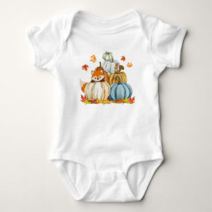 Cute Fox and Squirrel and Pumpkins Thanksgiving Baby Bodysuit