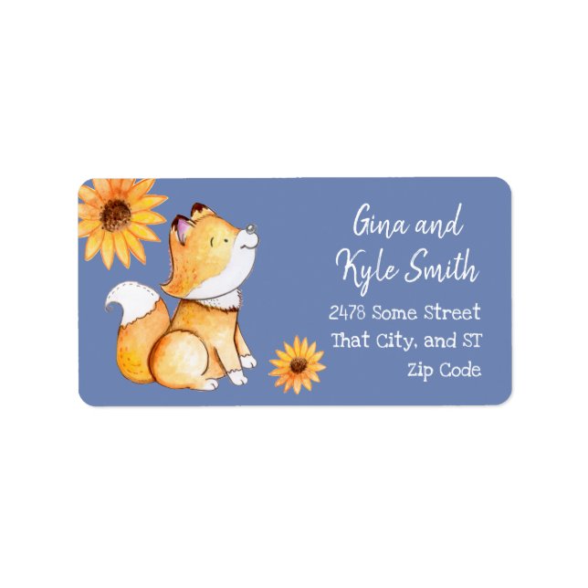 Cute fox and sunflowers Custom Address Labels (Front)