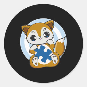 Cute Fox And Support For Autism Awareness Classic Round Sticker