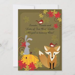 Cute Fox and Woodland Animals Autumn 1st Birthday Invitation