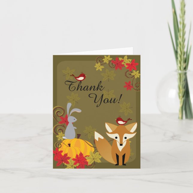 Cute Fox and Woodland Animals Autumn Thank You (Front)