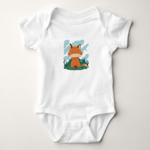 Cute Fox Animal In Garden Baby Bodysuit