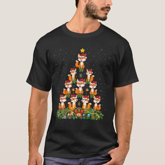 Cute Fox Animal Lover Xmas Santa Fox Christmas Tre T-Shirt (Front)