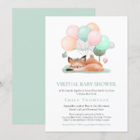 Cute Fox Asleep Balloon Teal Virtual Baby Shower