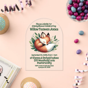 Cute Fox Asleep in Leaves Baby Shower Acrylic Invitations