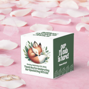 Cute Fox Asleep in Leaves Baby Shower Favor Box