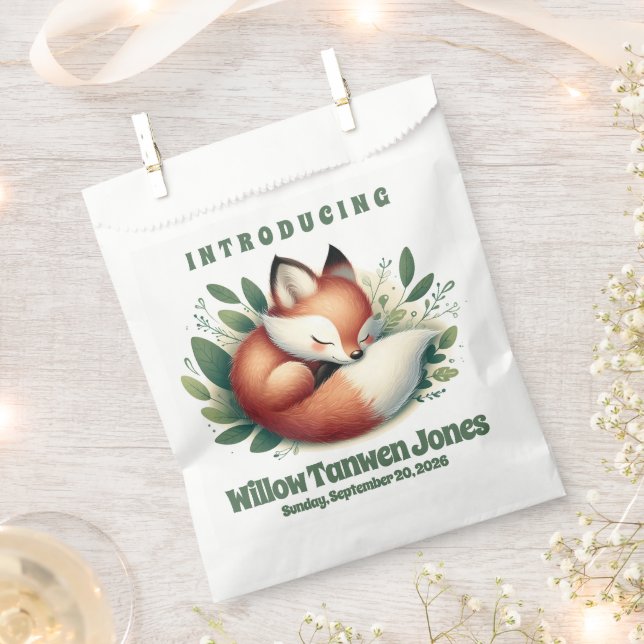 Cute Fox Asleep in Leaves Baby Shower Favour Bag (Clipped)
