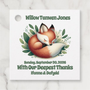 Cute Fox Asleep in Leaves Baby Shower Favour Tags