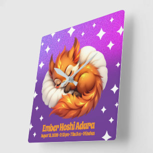 Cute Fox Asleep in the Starry Night Sky Natal Square Wall Clock