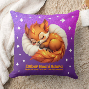 Cute Fox Asleep in the Starry Night Sky Natal Throw Pillow
