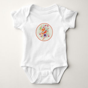 Cute Fox Baby Art Animal With Floral Bodysuit