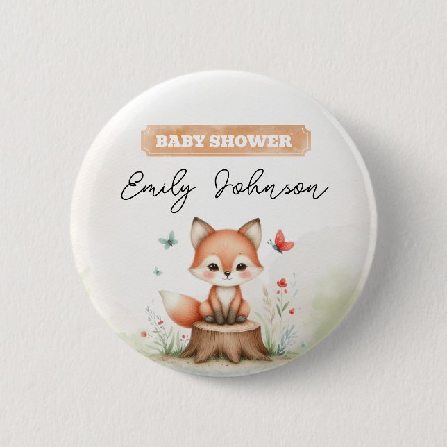 Cute fox baby shower  2 inch round button (Front)