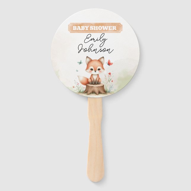 Cute fox baby shower  hand fan (Front)