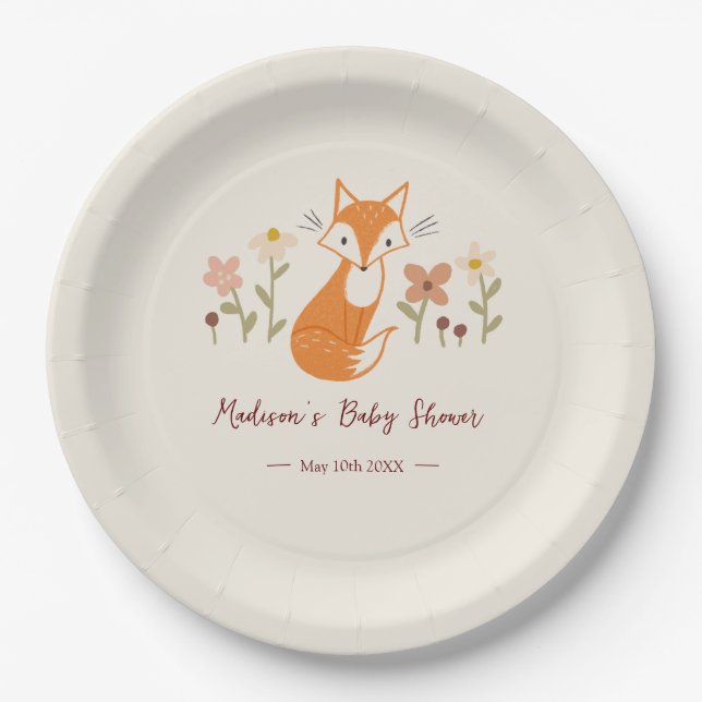 Cute Fox Baby Shower Paper Plate (Front)