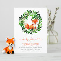 Cute Fox Baby Shower Woodland Watercolor Greenery
