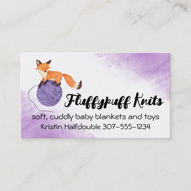 Cute fox balls of yarn knitting crochet homespun business card (Front)