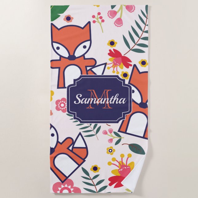 Cute Fox Beach Towel (Front)