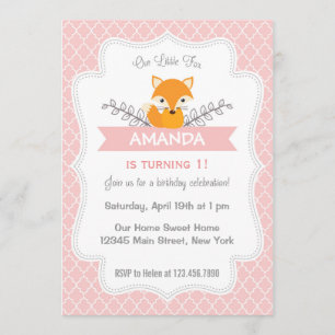 Cute Fox Birthday Invitation Pink