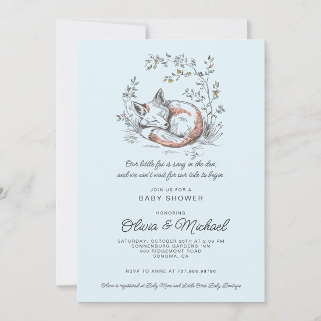 Cute Fox Blue Boy Baby Shower Invitation (Front)