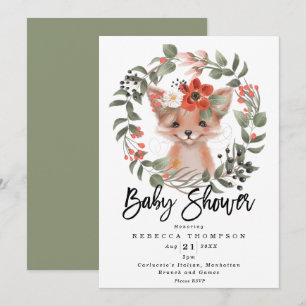 cute fox boho floral modern baby shower invitation