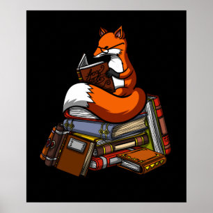 Cute Fox Book Reading Animal Poster