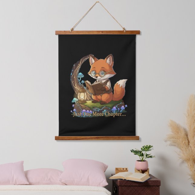  Cute Fox Bookworm "Just One More Chapter" Whimsic Hanging Tapestry (Bedroom)