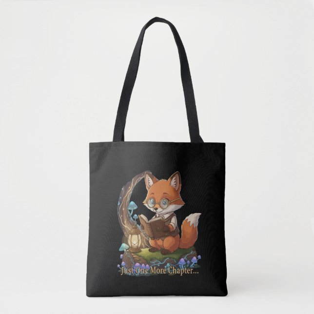  Cute Fox Bookworm "Just One More Chapter" Whimsic Tote Bag (Front)