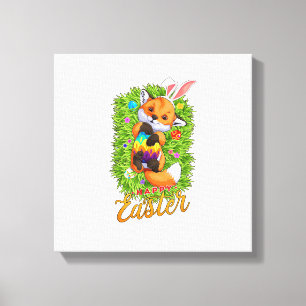 Cute Fox Bunny Ears Happy Easter Fox with Easter E Canvas Print