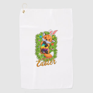 Cute Fox Bunny Ears Happy Easter Fox with Easter E Golf Towel
