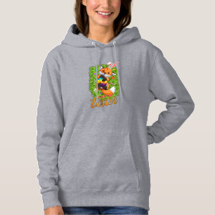 Cute Fox Bunny Ears Happy Easter Fox with Easter E Hoodie