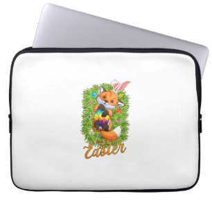 Cute Fox Bunny Ears Happy Easter Fox with Easter E Laptop Sleeve