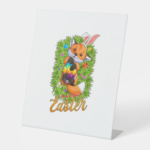 Cute Fox Bunny Ears Happy Easter Fox with Easter E Pedestal Sign