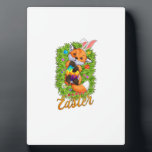 Cute Fox Bunny Ears Happy Easter Fox with Easter E Plaque<br><div class="desc">Cute Fox Bunny Ears Happy Easter Fox with Easter Eggs Kids T-Shirt</div>