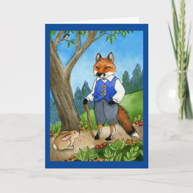 Cute fox, bunny rabbit greeting card (Front)