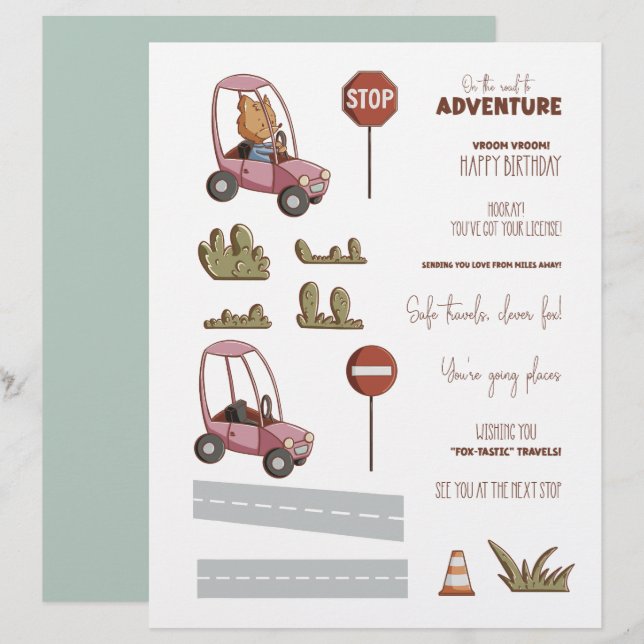 Cute Fox Car Scene Creator Scrapbook Craft Paper (Front/Back)