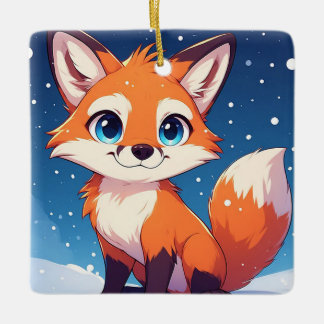 Cute Fox Christmas Holiday Ceramic Ornament