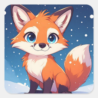 Cute Fox Christmas Holiday Square Sticker